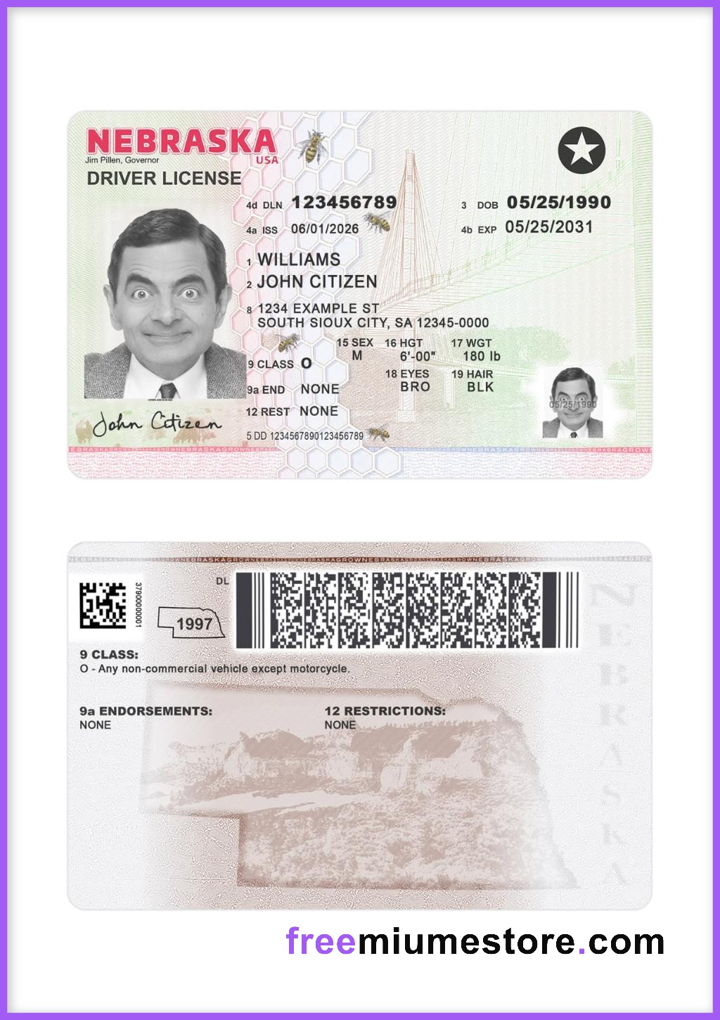 Nebraska Driver license PSD Template